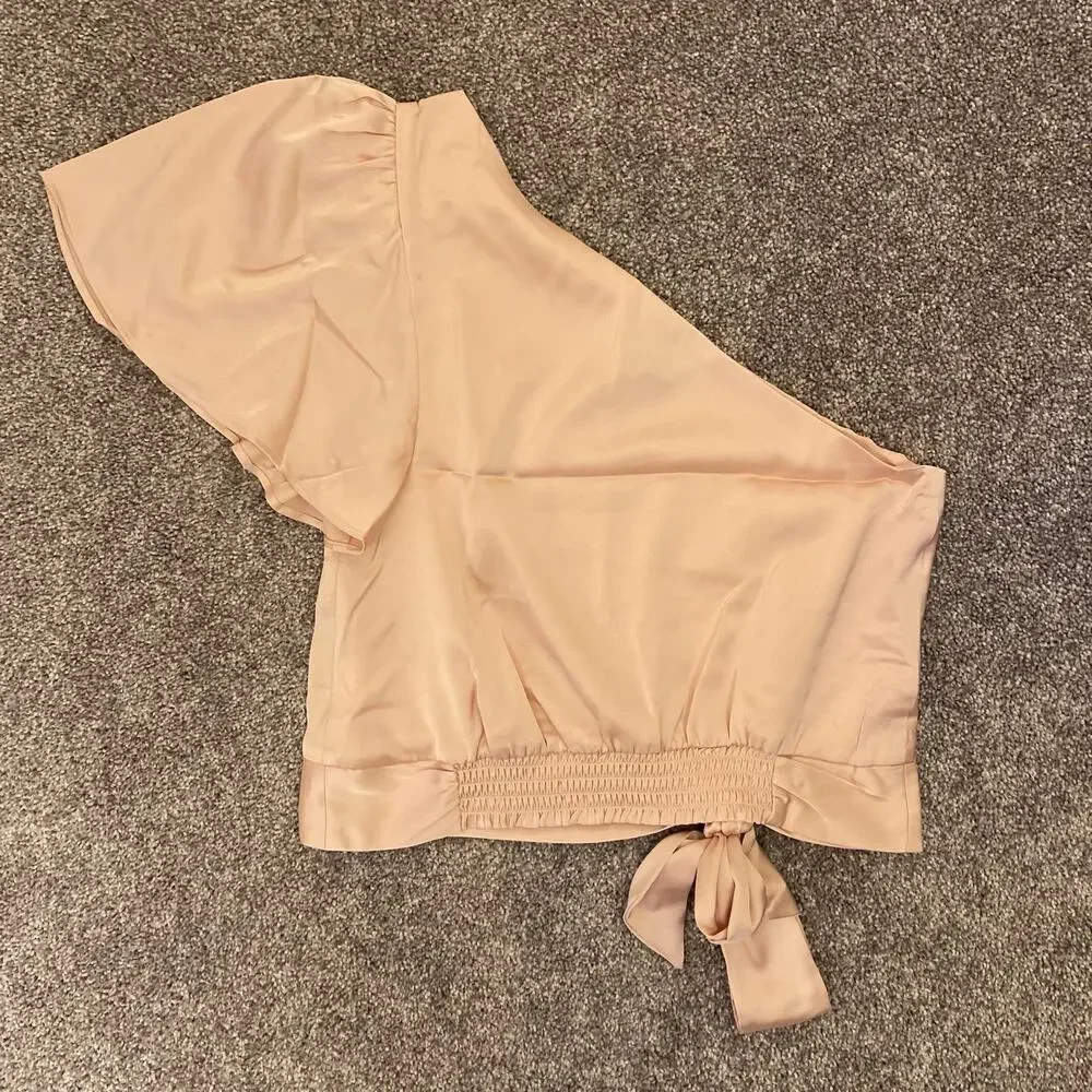 Express Women's Satin One Shoulder Tie Waist Top Pale Pink Size XS - NWT $64 - Picture 9 of 16